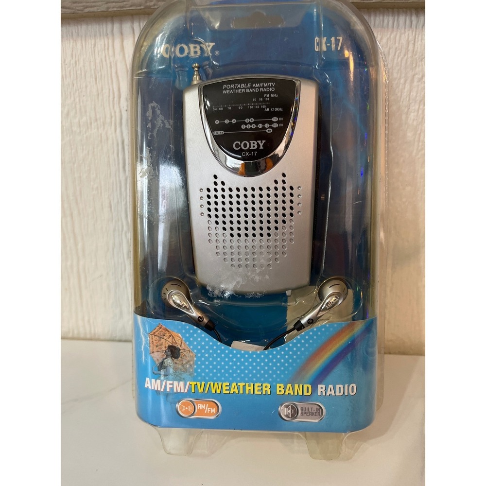 Coby CX17 Portable AM FM Weather Band Radio Built-in Speaker Lightwt. Earphones